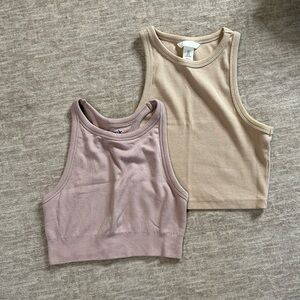 Set of 2 Neutral Cropped Ribbed Tanks